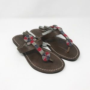 LAIDBACKLONDON  Beaded Leather T-Strap Sandals